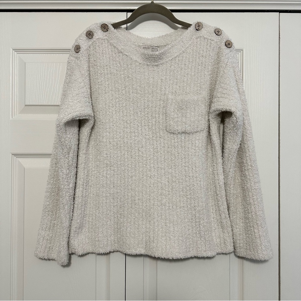 Barefoot Dreams Cozychic Lite Melange Boatneck Button Pullover Sweater EUC - Picture 2 of 10